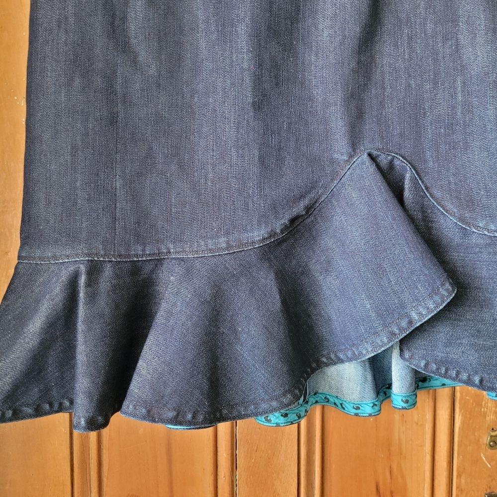 Anthropologie Leifsdottir Denim Blue Peplum Ruffle Hem Mini Skirt 6 - Picture 3 of 12